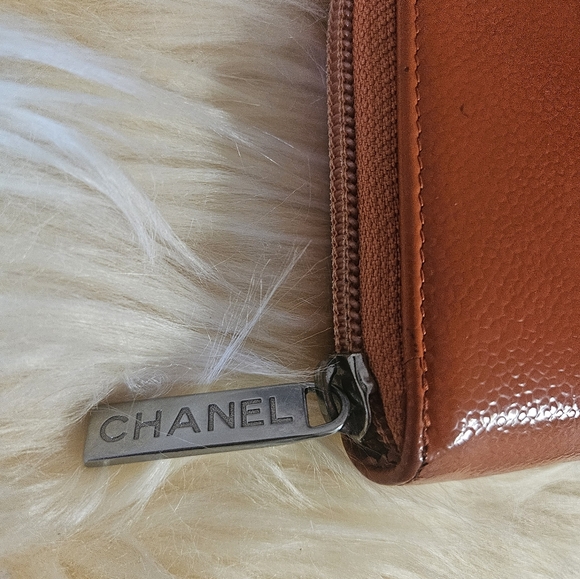 Authentic Chanel Caviar Large Timeless Gusset Zip Around Wallet Orange - Picture 5 of 16